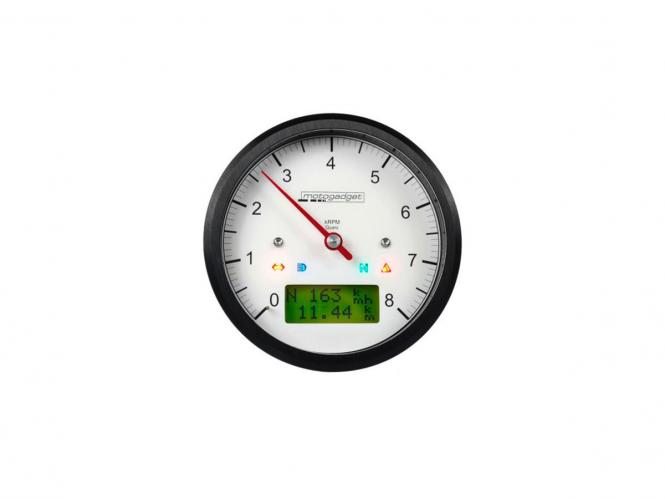 MotoGadget Motoscope 8K Scale Speedometer With White Face And Black Anodised Bezels (2003049)