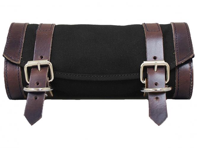 La Rosa Design Universal Front Fork Canvas Tool Bag In Black With Brown Accents (895053)