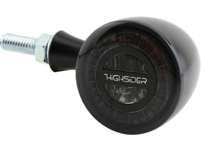 Highsider Rocket Bullet Taillight/Brake Light/Turn Signal, LED, Smoke Lens, Aluminium in Black Finish (911503)